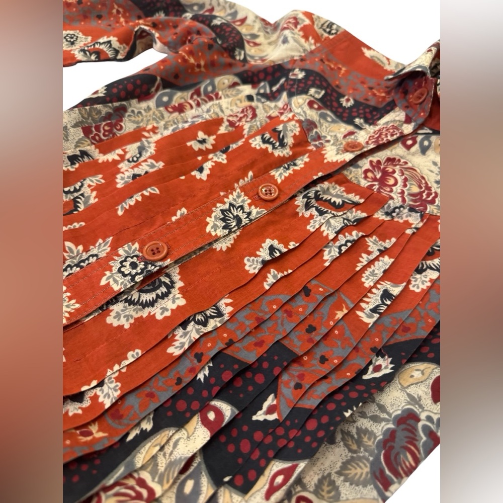 Albert Nipon Vintage Paisley Pleated 70s Midi Dress Size 2 - Picture 7 of 16